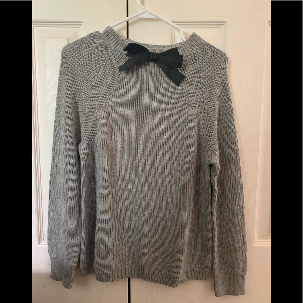 J Crew Grey Black Bow Sweater